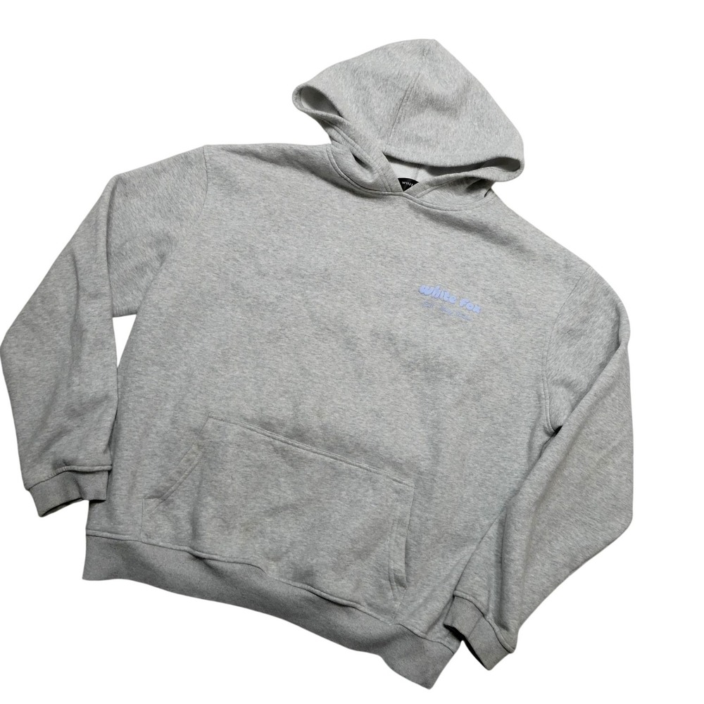 White Fox Hoodie Sweatshirt Womens L/XL Gray Lounge Essentials Era 8 Graphic